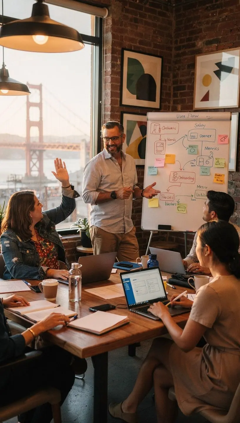 Illustration of simplified software icons connected by arrows representing step-by-step guidance for non-technical users.